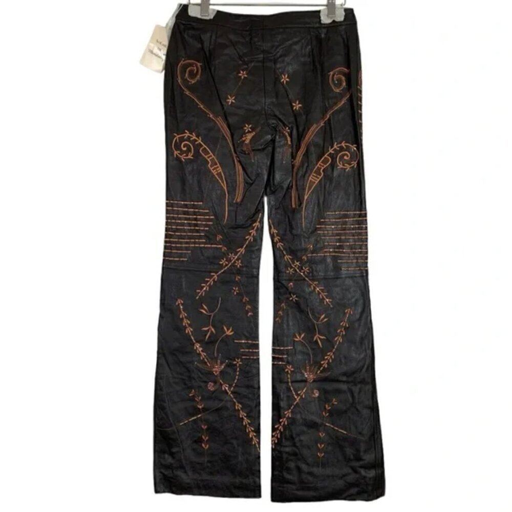 NEW Mandalay Leather Embroidered Wide Straight Leg Pants Size 6 - Picture 2 of 10